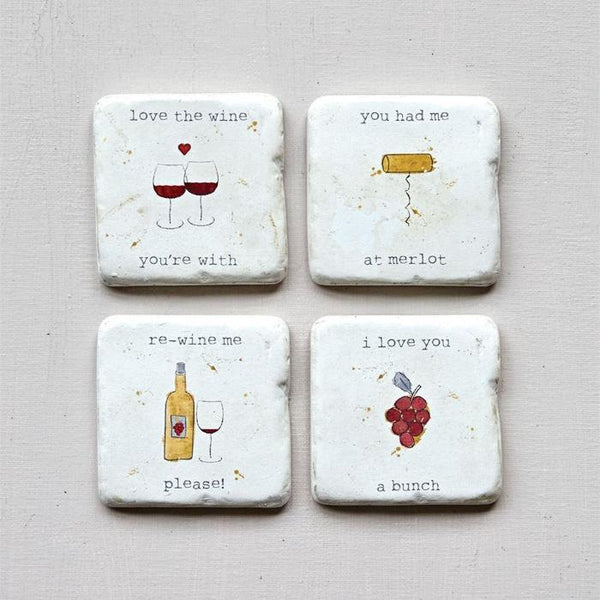 Wine Sayings Coasters with Easel