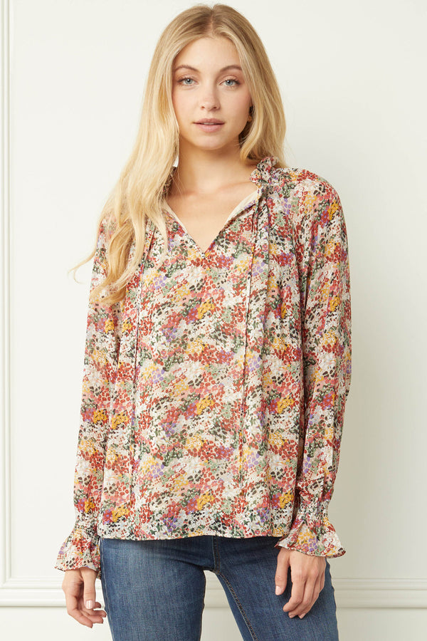 Long Sleeve Floral Ruffle Top